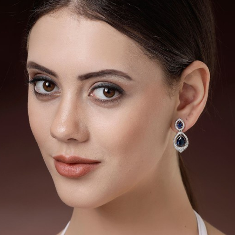 Rhodium-Plated Teardrop Shaped Diamond Drop Earrings