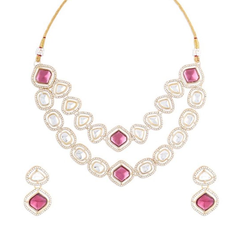 Gold-Plated Stones & Austrian Diamonds-Studded Layered Jewellery Set